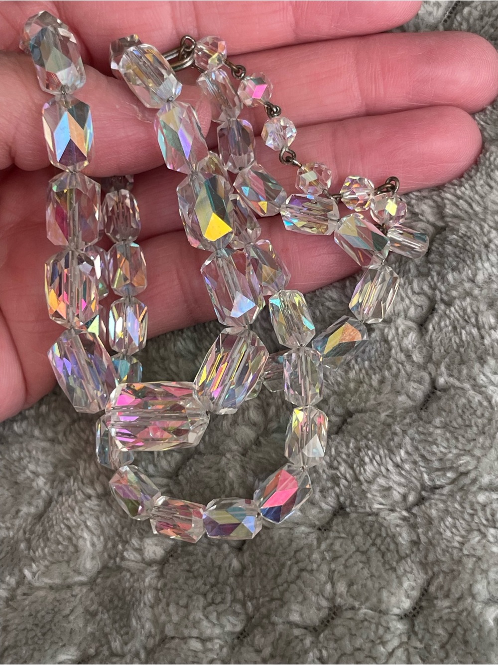 Vintage Austrian Crystal Aurora Faceted Bead Necklace - Clear